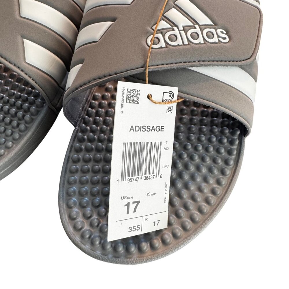 Adidas Adissage Slides Grey White Massage Sandals Mens Size 17 - Picture 3 of 9